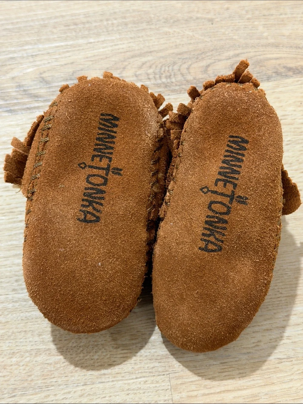 Minnetonka Infant Suede Fringe Moccasins in Brown